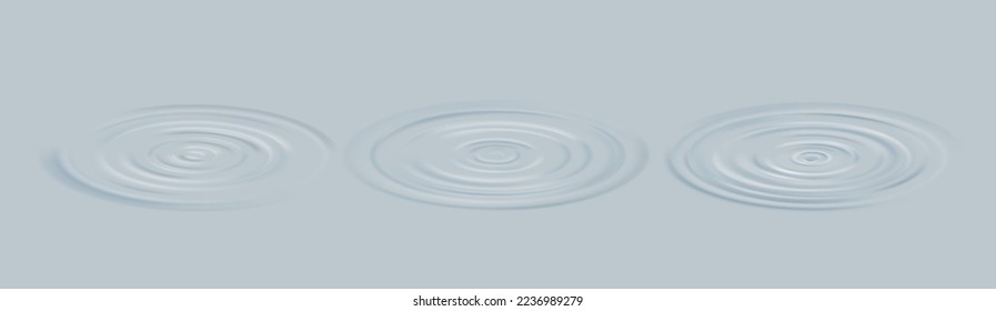 Water waves and circular ripples from falling drops set vector illustration. Realistic splashes and smooth round texture of water motion, abstract concentric circles and swirls on surface of liquid