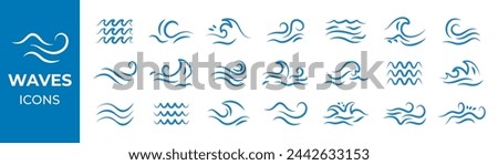 Water waves collection. Ocean waves icons set. Vector illustration.