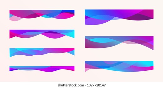 Water Waves Design Elements Vector Set.  Gradient Geometric Banners With Flowing Liquid Shapes. Decor For Brochure, Banner, Flyer.