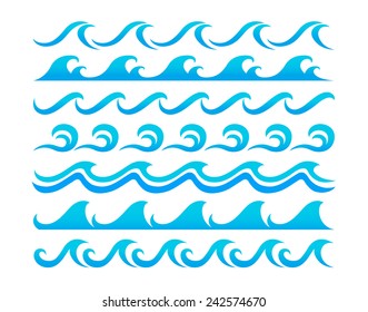 Water waves design elements vector set