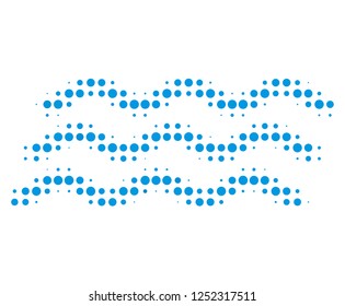 Water waves halftone dotted icon. Halftone array contains round dots. Vector illustration of water waves icon on a white background.