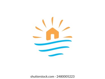 ondas de agua y hogar en forma de círculo abstracto logo icono Vector