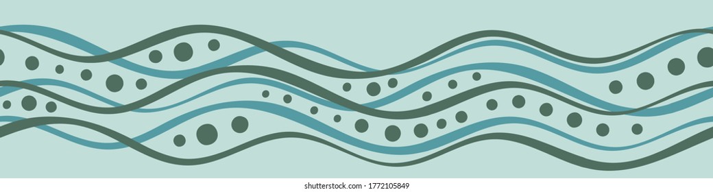 Water waves horizontal vector border print. Embellisgment for cards, ribbons, posters, and diplomas. Can be tiled and used as striped seamless pattern for fabrics, textiles, stationery, and packaging.