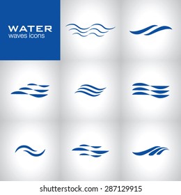 Water waves icons, vector dark blue design