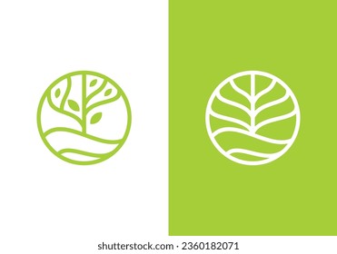 water waves and leaf tree in the shape of circle abstract logo icon vector