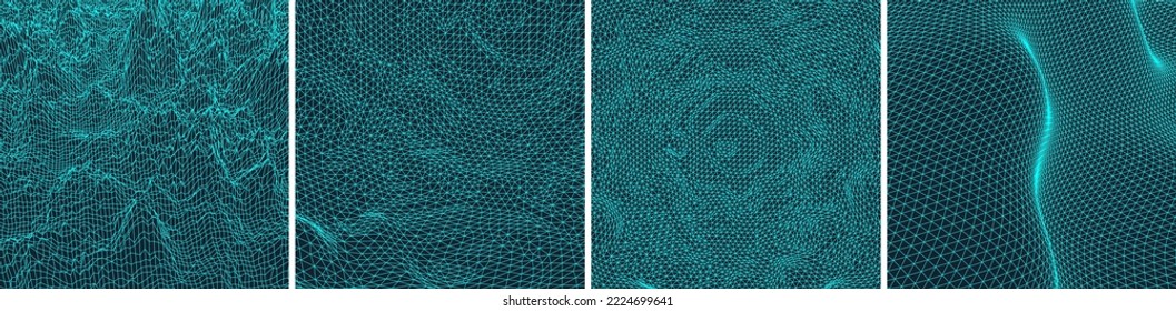 Water waves. Nature background. Wavy grid backdrop. Trendy liquid design in technology style. 3d vector illustration for banners, flyers and presentation.