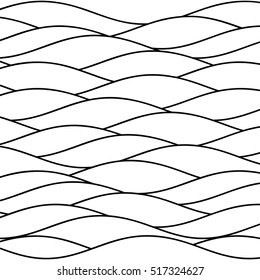 Water Waves of Ocean Sea River or Swimming Pool Authentic Wallpaper - Black Shape Outlines on White Background - Flat Color Graphic Style
