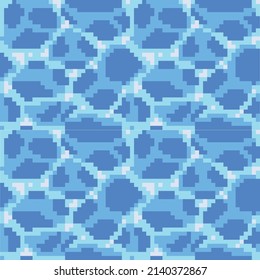 Water waves pixel art seamless pattern. Sea or ocean surface texture. 8-bit sprite. Game development, mobile app.  Isolated vector illustration.