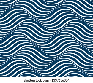 Water waves seamless pattern, vector curve lines abstract repeat tiling background, blue colored rhythmic waves.