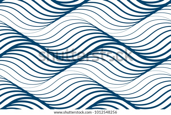 水波无缝图案 矢量曲线线抽象重复平铺背景 蓝色有节奏的波浪 库存矢量图 免版税