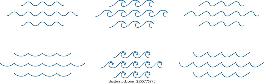 Water waves. Seamless wave pattern set. 