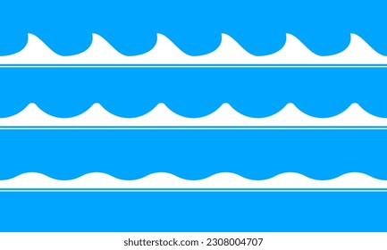 Water waves set. Seamless wave pattern. Sea, ocean, river symbol. Vector illustration.