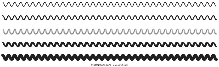 Water waves. Set of wavy zigzag lines. Squiggly, wavy, curvy, zigzag lines. Abstract pattern with waves. Fluid, air, wind sign. Water, river, lake, sea, ocean symbol. vector illustration