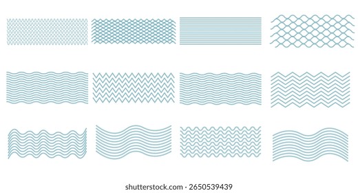 Water waves. Set of wavy zigzag lines. Wave thin line background. Vector zigzag and wavy  horizontal underline. Vector illustration 