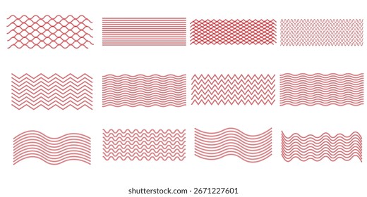 Olas de agua. Conjunto de líneas onduladas en zigzag. Fondo de línea delgada ondulada. Vector en zigzag y subrayado Horizontal ondulado. Ilustración vectorial moderna. 