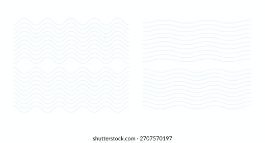 Ondas de água. Conjunto de linhas onduladas em ziguezague. Plano de fundo de linha fina de onda. Ziguezague vetorial e sublinhado ondulado horizontal. Ilustração vetorial	