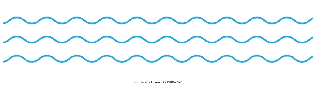 Olas de agua. Conjunto de líneas onduladas en zigzag. Fondo de línea delgada ondulada. Vector en zigzag y subrayado Horizontal ondulado. Ilustración vectorial