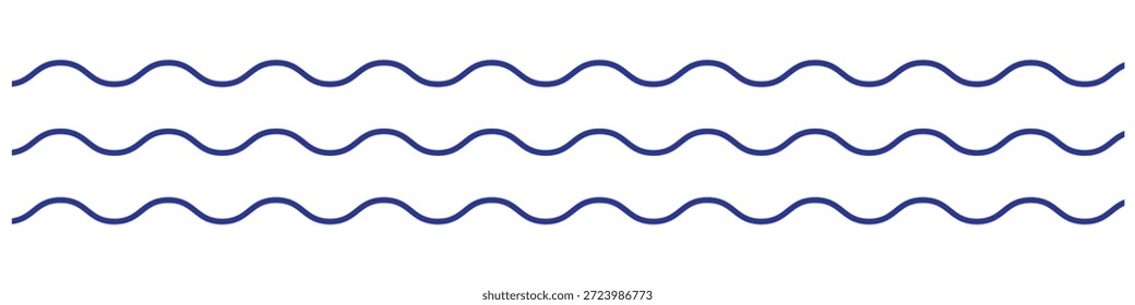 Olas de agua. Conjunto de líneas onduladas en zigzag. Fondo de línea delgada ondulada. Vector en zigzag y subrayado Horizontal ondulado. Ilustración vectorial
