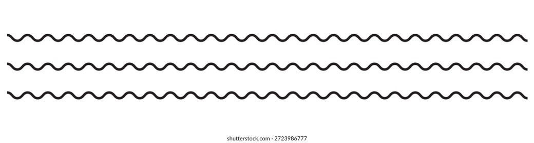 Olas de agua. Conjunto de líneas onduladas en zigzag. Fondo de línea delgada ondulada. Vector en zigzag y subrayado Horizontal ondulado. Ilustración vectorial