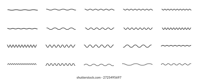 Olas de agua. Conjunto de líneas onduladas en zigzag. Fondo de línea delgada ondulada. Vector en zigzag y subrayado Horizontal ondulado. Ilustración vectorial 
