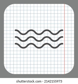 Water waves simple icon. Flat desing. On graph paper. Grey background.ai