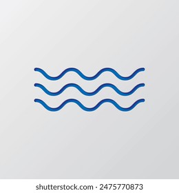 Water waves simple icon. Flat design. Paper cut design. Cutted blue symbol with shadow. Gray background.ai