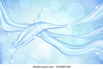 Water waves and splashes isolated on light blue background. Vector illustration.
