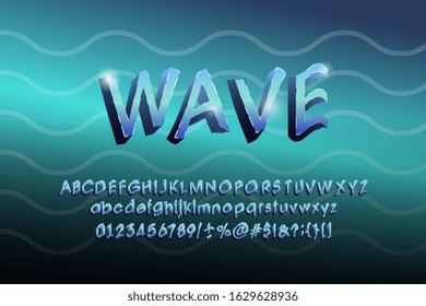 Water waves style font design, ripple effect alphabet letters and numbers, vector illustration