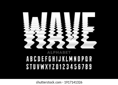 Water waves style font design, ripple effect alphabet letters and numbers, vector illustration