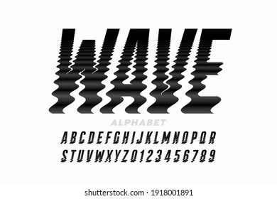 Water Waves Style Font Design, Ripple Effect Alphabet Letters And Numbers, Vector Illustration