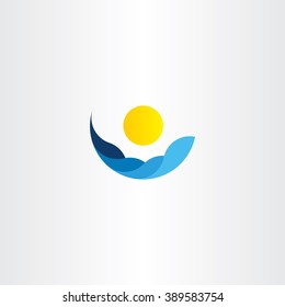 water waves sun icon vector logo element sign design