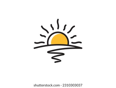 water waves and sun in the shape of abstract logo icon vector