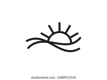 water waves and sun in the shape of circle abstract logo icon vector