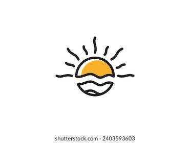water waves and sun in the shape of circle abstract logo design icon template