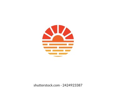 water waves and sun in the shape of circle abstract logo icon design