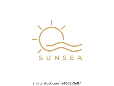 water waves and sun in the shape of circle abstract logo icon vector