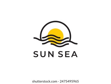 Ondas de agua y sol en forma de círculo abstracto logo icono Vector