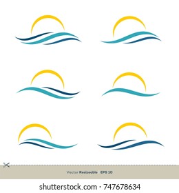 Water Waves and Sun Swoosh Vector Logo Template Illustration Design. Vector EPS 10.