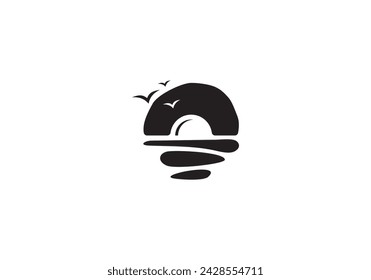 olas de agua y amanecer en forma de círculo abstracto logo icono diseño