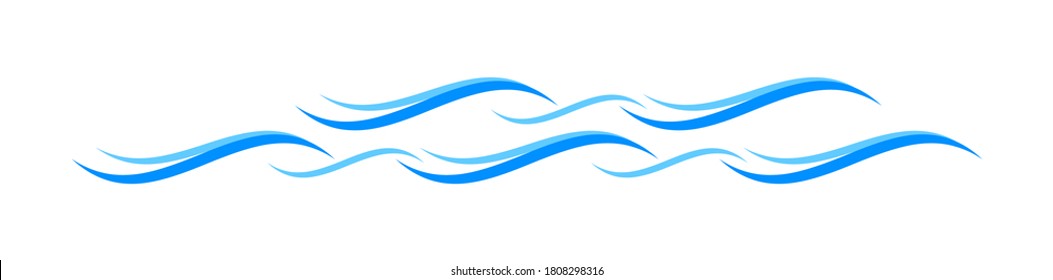 Water waves symbol. Light blue water ripples. Flowing aqua blue ocean sea surface, graphic symbol.