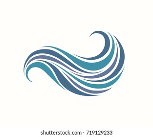 Water waves vector pattern ornament. Blue marine lines artistic abstract design for decoration element or modern tattoo on white background