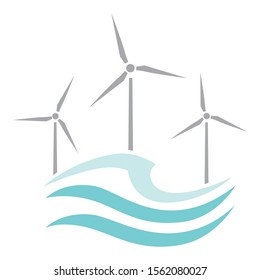 water waves and wind turbines, vector logo icon