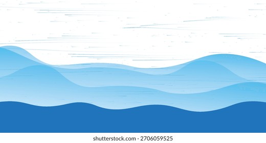 Línea azul y blanca ondulada de la forma del chapoteo del agua, olas del mar, ondulación del agua del paisaje para el fondo, superficie del agua, modelo gráfico del océano. Vector moderno abstracto. ilustración.