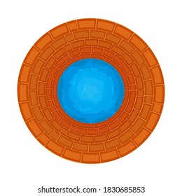 Water well of brick isolated on white background. Top down view on well full of water over. Artesian reservoir well of drinking water. Source of pure water from the bowels of the earth. Stock vector
