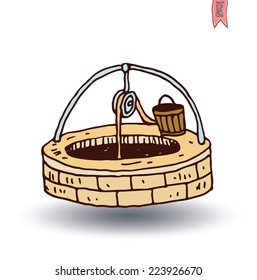 Water Well and Bucket, vector illustration.