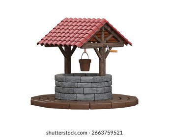 Icono de pozo de agua 3d render concepto de pozo de agua vintage para el agricultor de la aldea fuente de agua icono de Ilustración vectorial