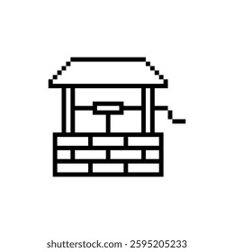 water well icon 8 bit, pixel art 8 bit icon for game  logo. 