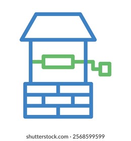 Water well icon. Concept of water source, groundwater, and rural life.