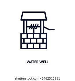 water well icon. Thin line water well icon from agriculture and farm collection. Outline vector isolated on white background. Editable water well symbol can be used web and mobile