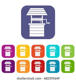 Water well icons set vector illustration in flat style in colors red, blue, green, and other